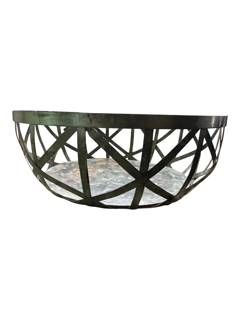 Rustic Galvanized Metal Open Lattice Farmhouse Basket